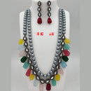 FS Collection Silver Plated Kundan Stone & Beads Long Necklace