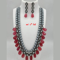 FS Collection Silver Plated Kundan Stone & Beads Long Necklace