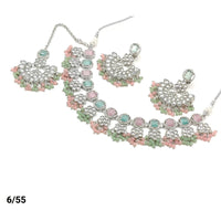 FS Collection Silver Plated Kundan & Crystal Stone Choker Necklace Set