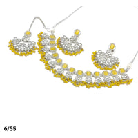 FS Collection Silver Plated Kundan & Crystal Stone Choker Necklace Set