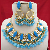 FS Collection Gold Plated Kundan Stone & Beads Choker Necklace Set