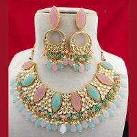FS Collection Gold Plated Kundan Stone & Beads Choker Necklace Set