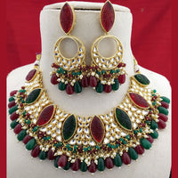 FS Collection Gold Plated Kundan Stone & Beads Choker Necklace Set