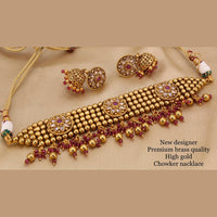 FS Collection Gold Plated Pota Stone Choker Necklace Set