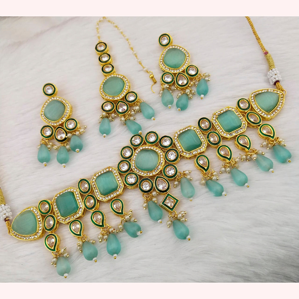 FS Collection Gold Plated Kundan & Crystal Stone Choker Necklace Set