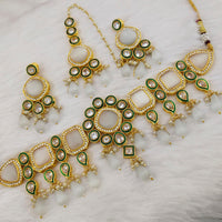 FS Collection Gold Plated Kundan & Crystal Stone Choker Necklace Set