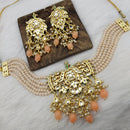 FS Collection Gold Plated Kundan Stone & Beads Choker Necklace Set
