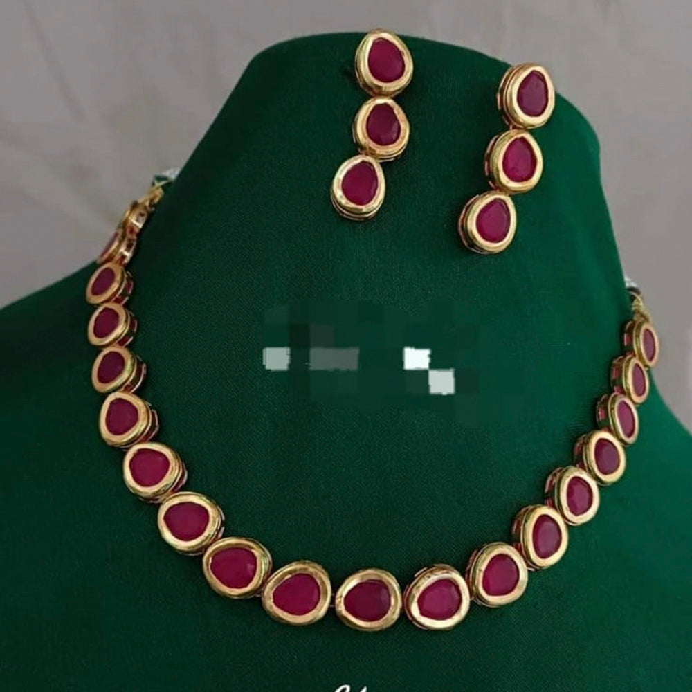 FS Collection Gold Plated Pota Stone Choker Necklace Set