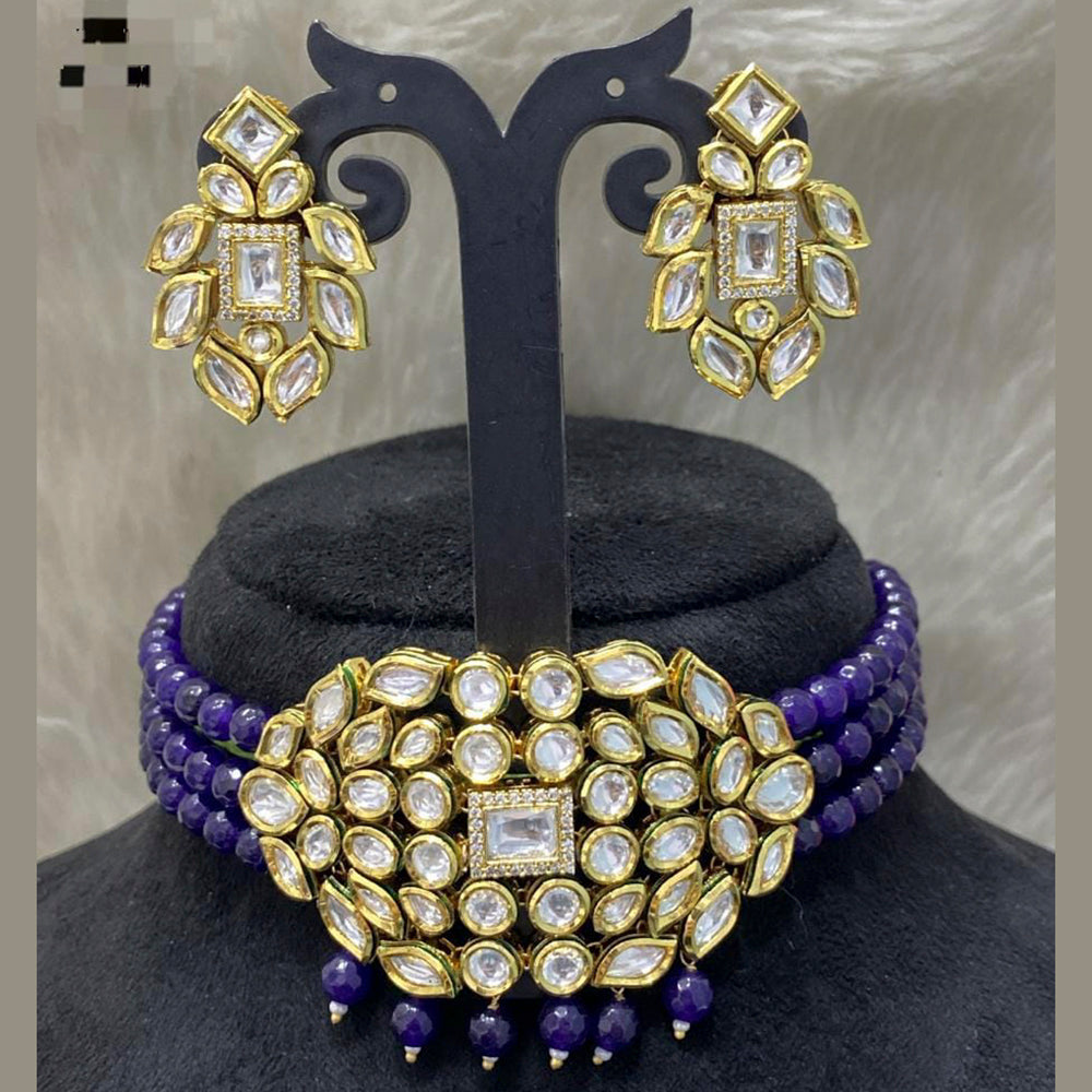 FS Collection Gold Plated Kundan Stone & Beads Choker Necklace Set