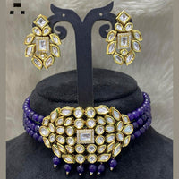 FS Collection Gold Plated Kundan Stone & Beads Choker Necklace Set