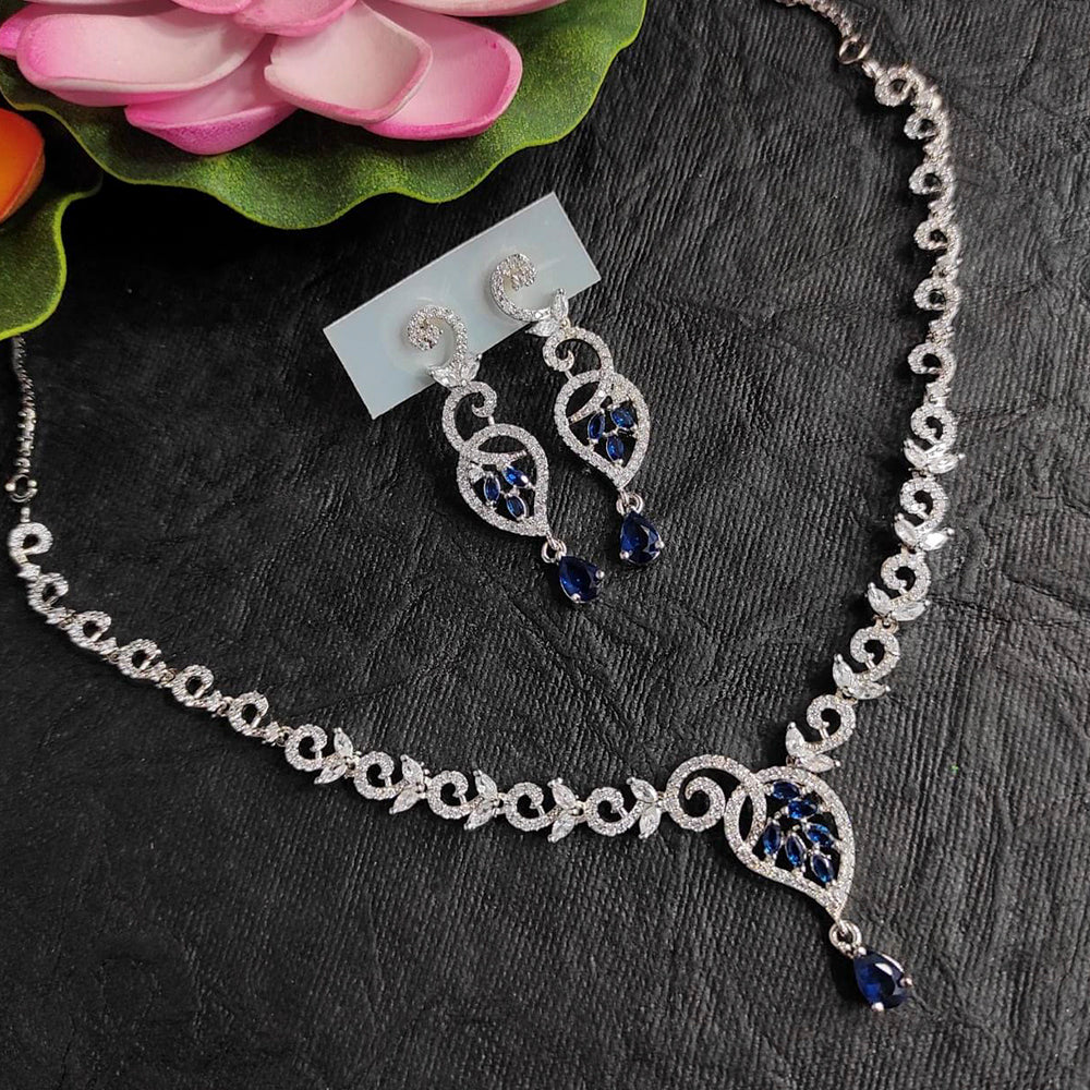 FS Collection Silver Plated AD Stone  Necklace Set
