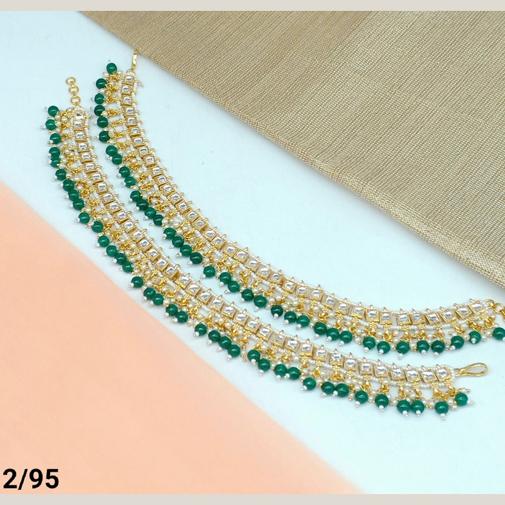FS Collection Gold Plated Kundan Stone & Beads Payal