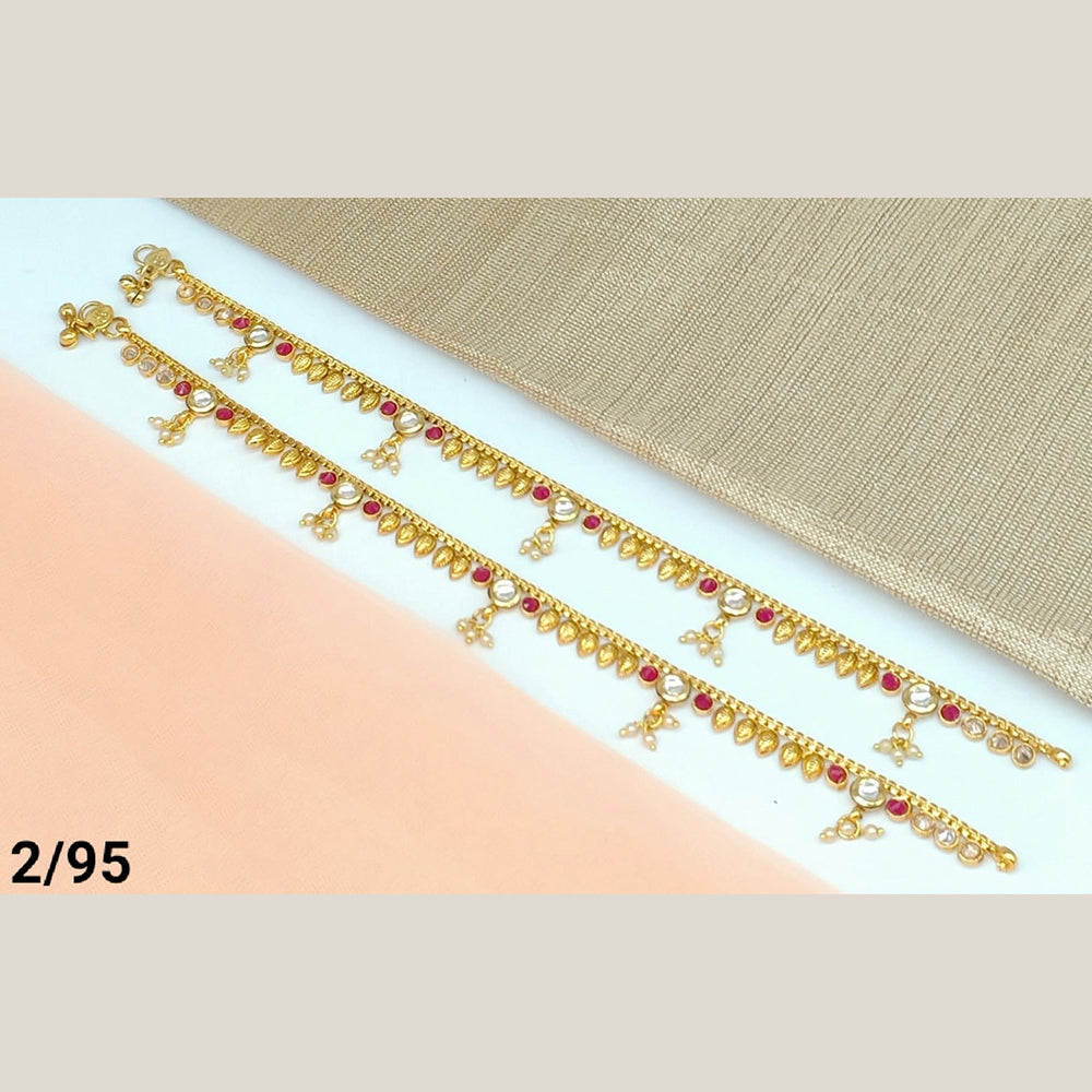 FS Collection Gold Plated Kundan Stone & Beads Payal