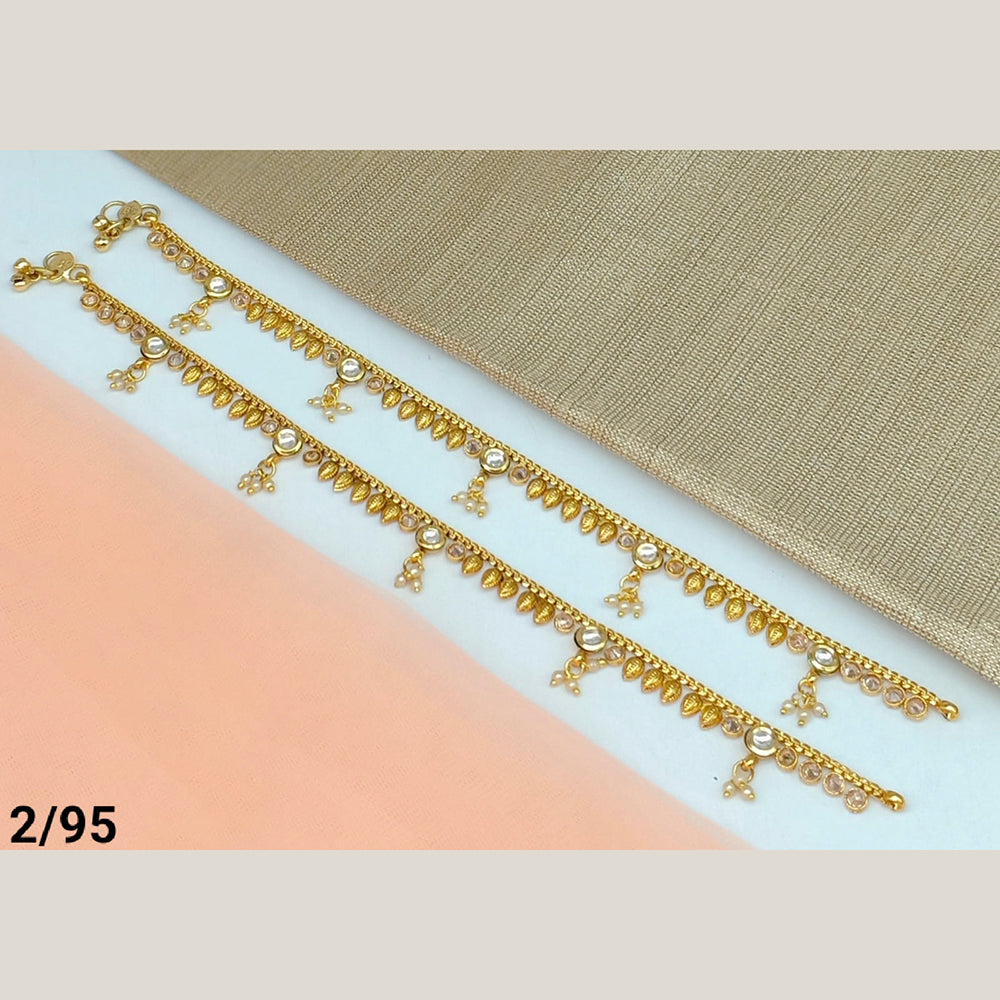 FS Collection Gold Plated Kundan Stone & Beads Payal