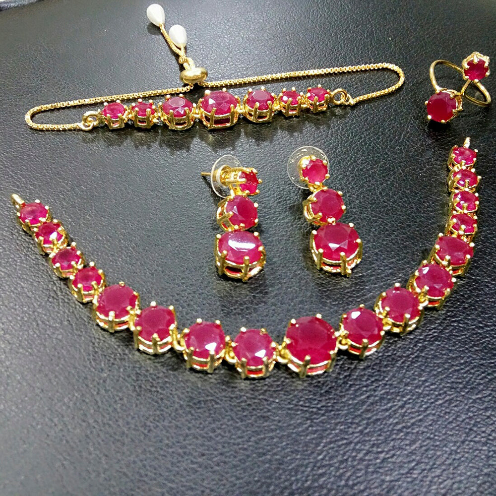 FS Collection Gold Plated Crystal Stone Jewellery Combo