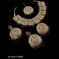 FS Collection Gold Plated Austrian Stone & Beads Necklace Set With Mangtikka