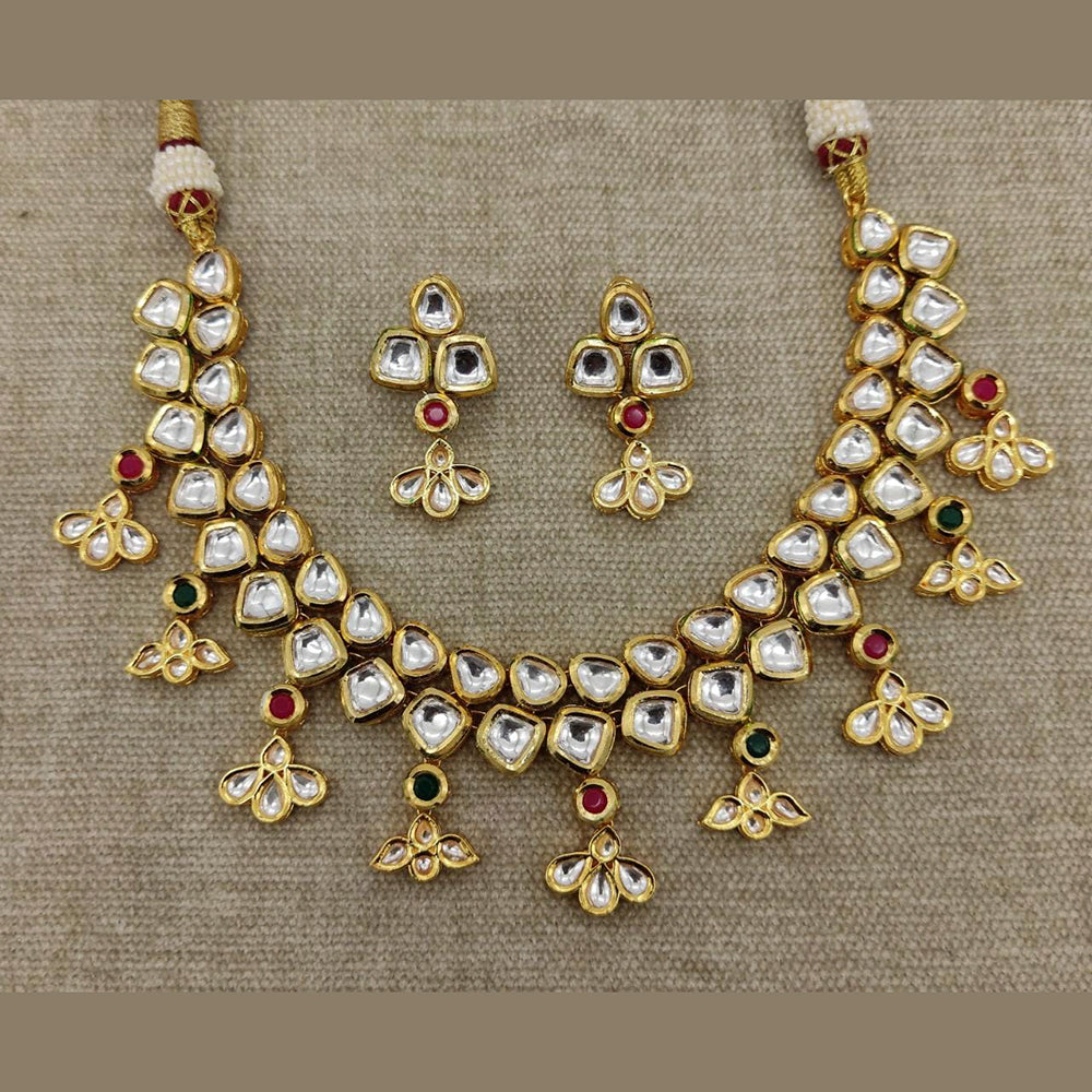 FS Collection Gold Plated Kundan Stone Necklace Set