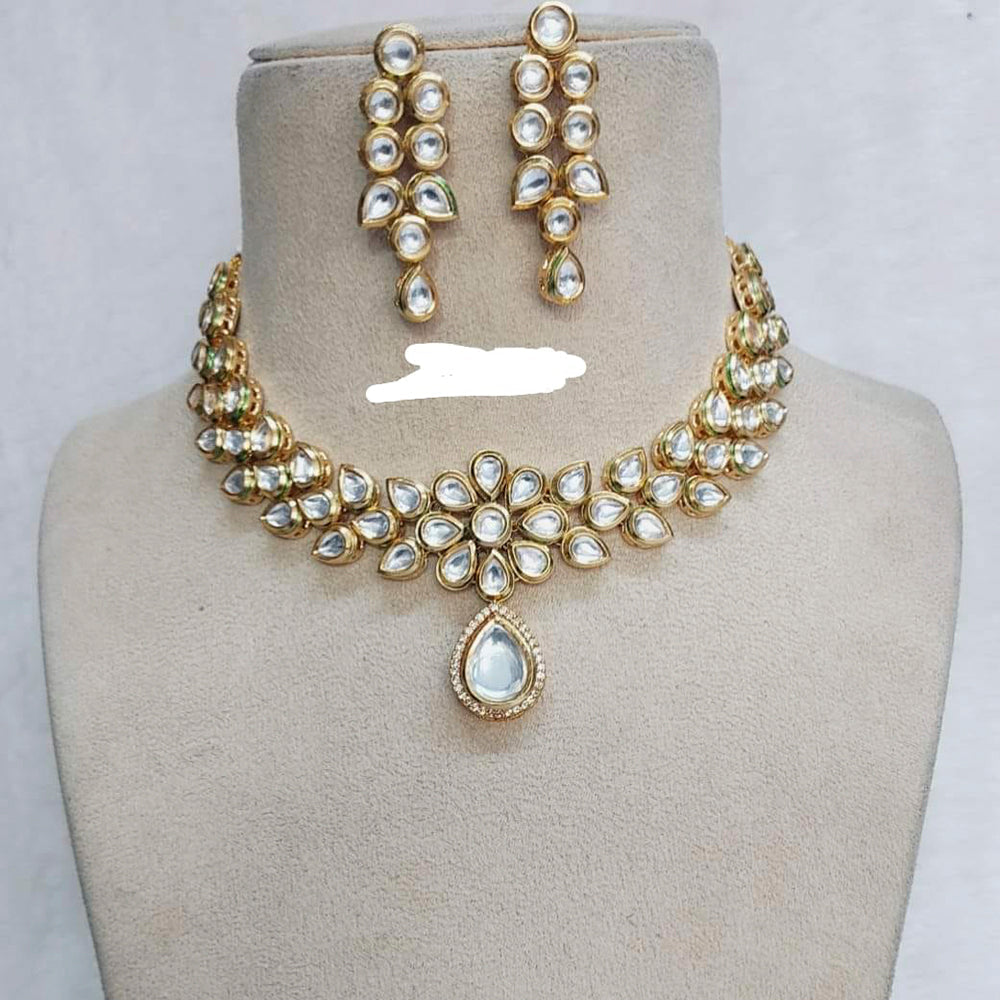 FS Collection Gold Plated Kundan Stone Choker Necklace Set