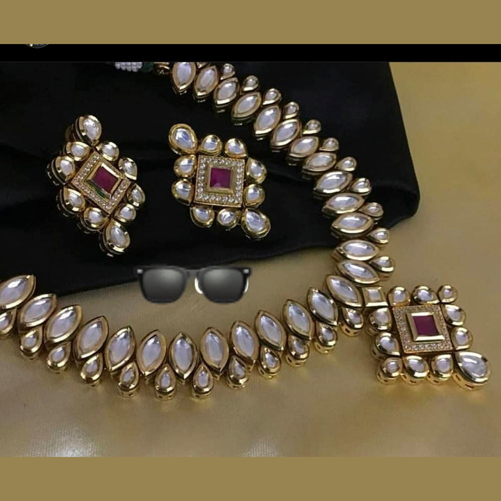 FS Collection Gold Plated Kundan Stone Choker Necklace Set