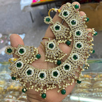 FS Collection Gold Plated Crystal Stone Choker Necklace Set With Mangtikka