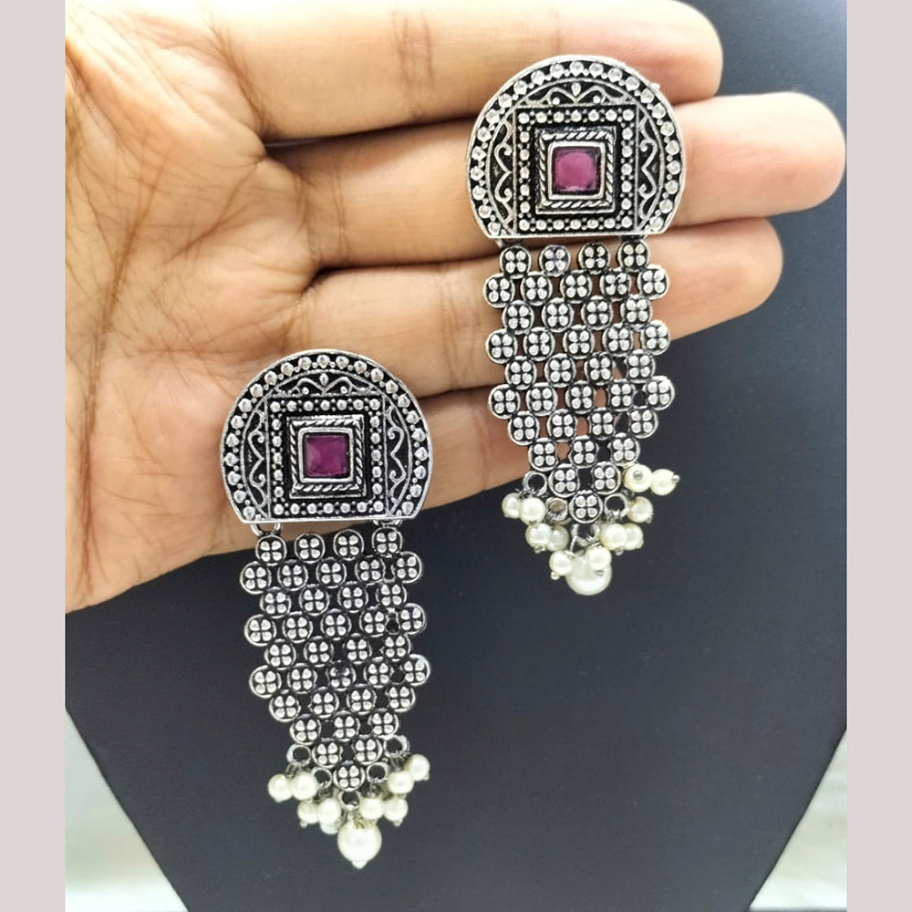 FS Collection Silver Plated Pota Stone Dangler Earrings
