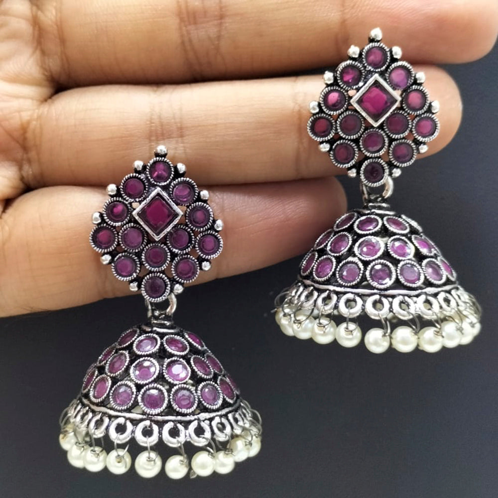 FS Collection Silver Plated Jhumki Beads Earrings