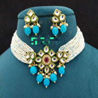 FS Collection Gold Plated Kundan Stone & Beads Choker Necklace Set
