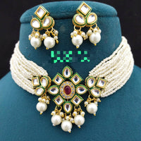 FS Collection Gold Plated Kundan Stone & Beads Choker Necklace Set