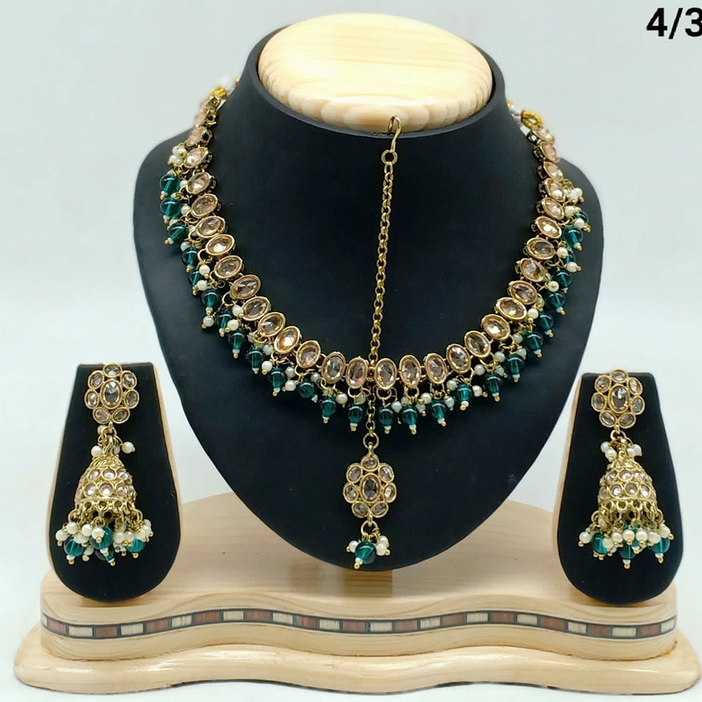 FS Collection Gold Plated Crystal Stone & Beads Necklace Set
