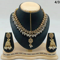 FS Collection Gold Plated Crystal Stone & Beads Necklace Set