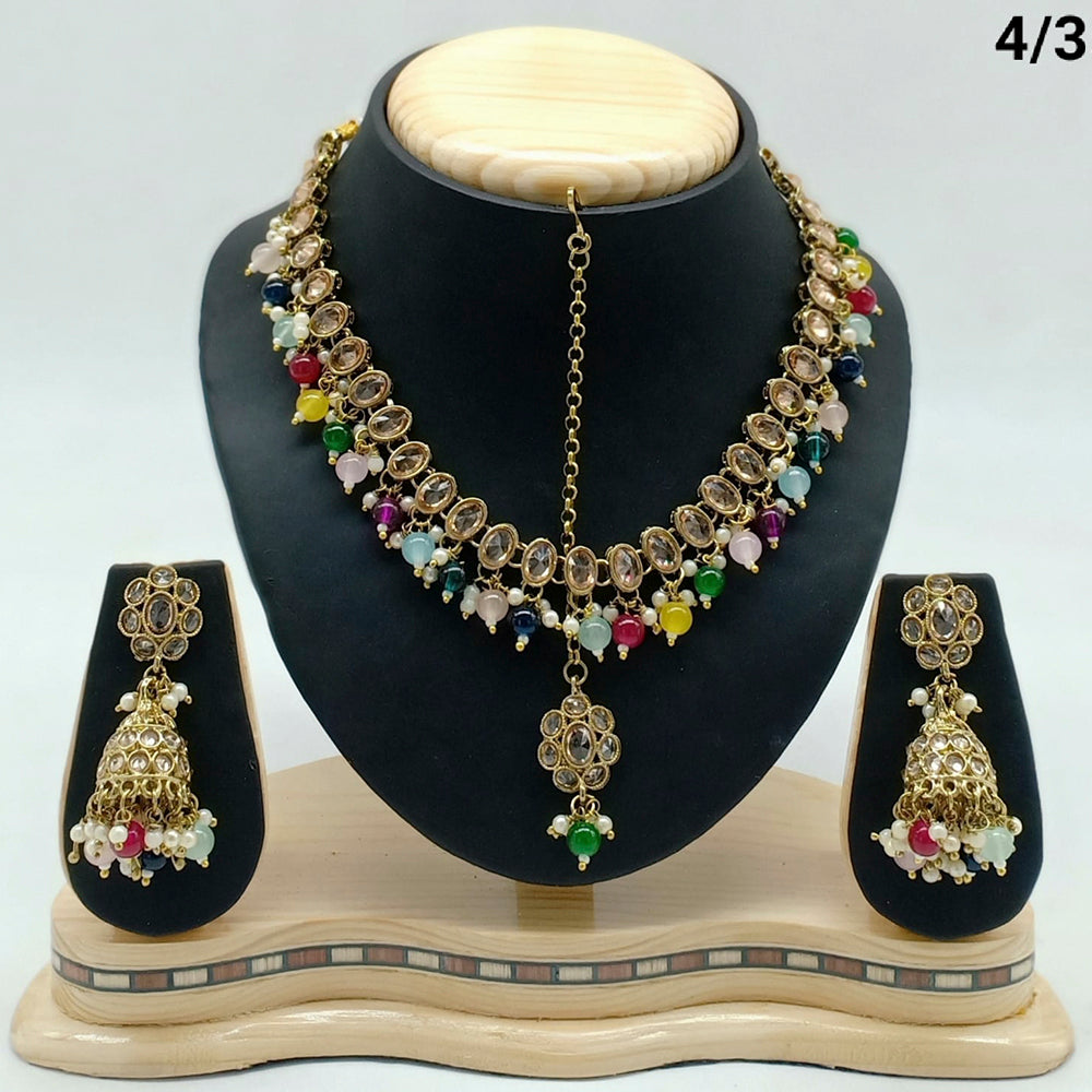 FS Collection Gold Plated Crystal Stone & Beads Necklace Set