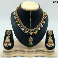 FS Collection Gold Plated Crystal Stone & Beads Necklace Set