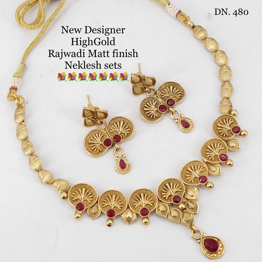 FS Collection Gold Plated Pota Stone Necklace Set