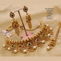 FS Collection Copper Gold Plated Pota Stone Choker Necklace Set