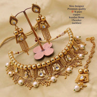 FS Collection Copper Gold Plated Pota Stone Choker Necklace Set