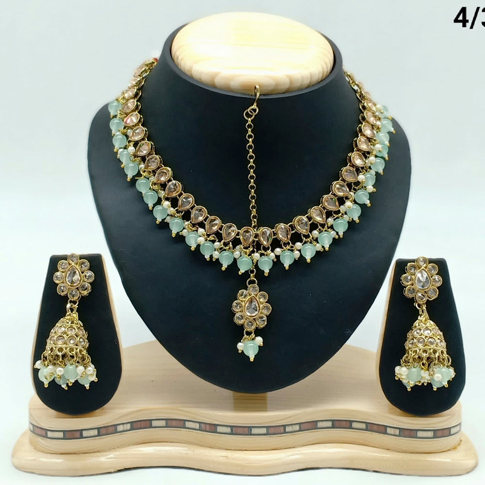 FS Collection Gold Plated Crystal Stone & Beads Necklace Set