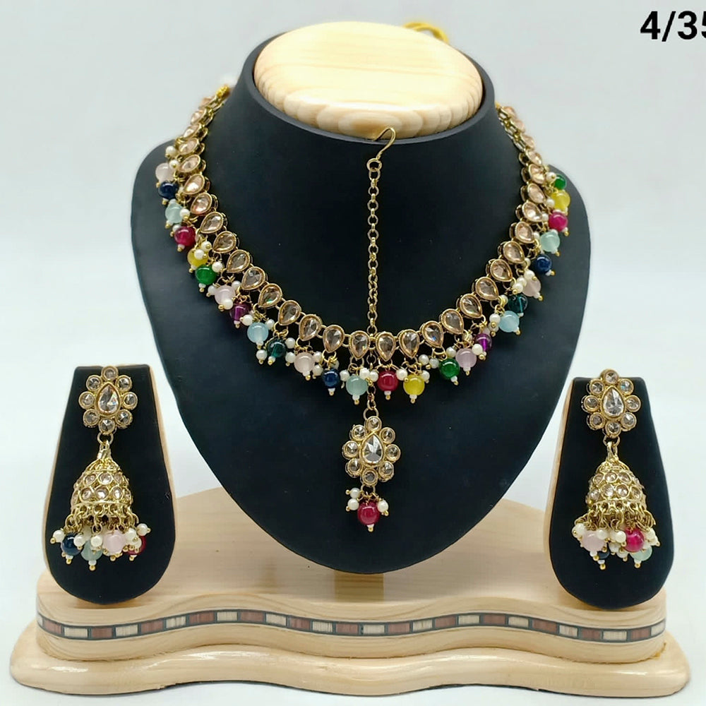FS Collection Gold Plated Crystal Stone & Beads Necklace Set