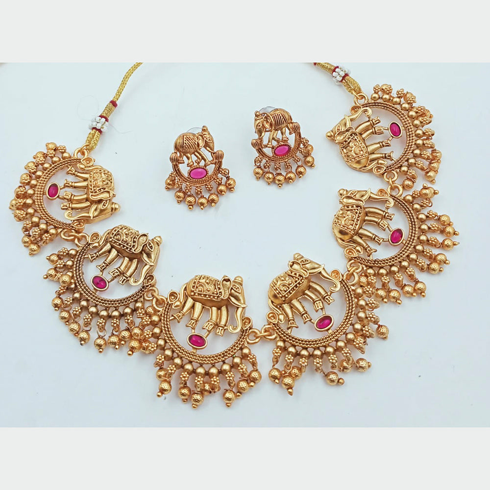 FS Collection Gold Plated Pota Stone Choker Necklace Set
