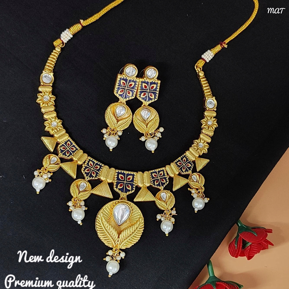 FS Collection Gold Plated Kundan Stone & Meenakari Choker Necklace Set
