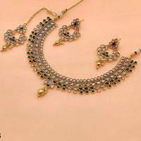 FS Collection Gold Plated Kundan And Pota Stone Necklace Set