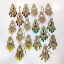 FS Collection Gold Plated Kundan Stone Earrings With Mangtikka