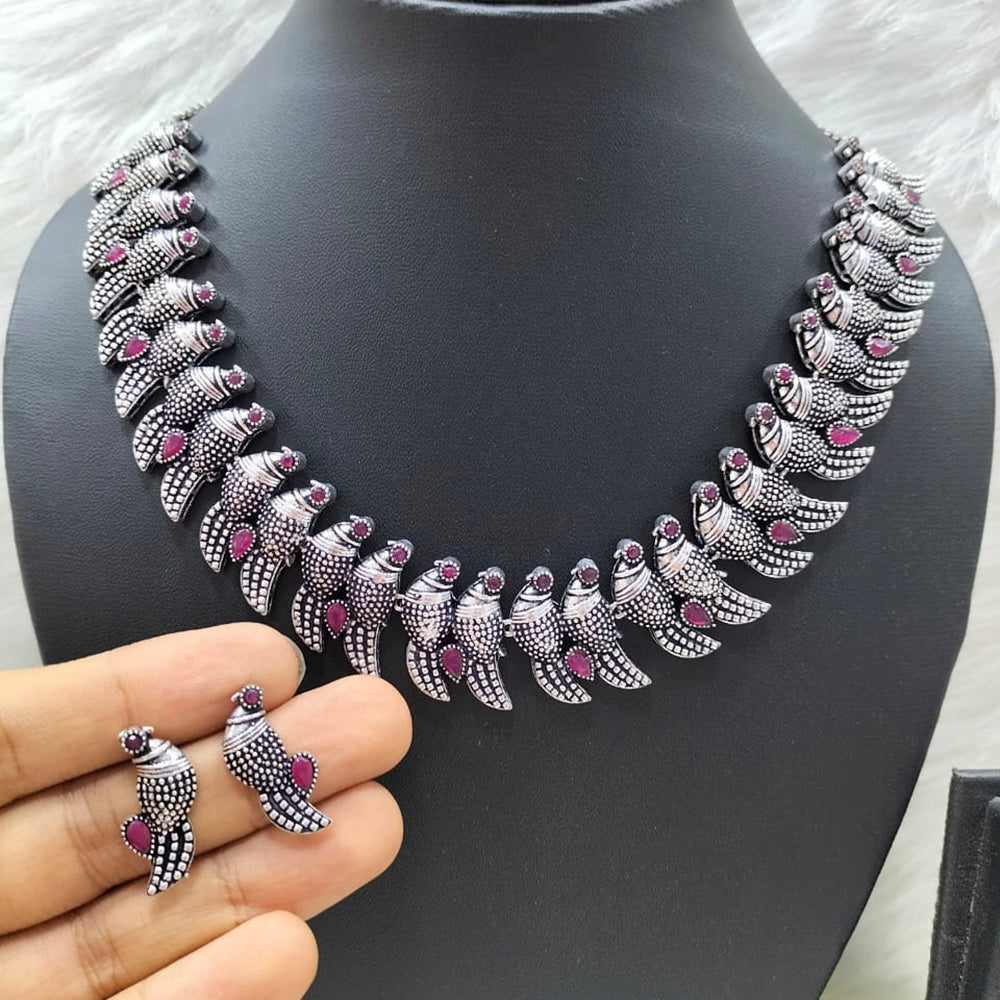 FS Collection Silver Plated Pota Stone Pigeon Design Choker Necklace Set