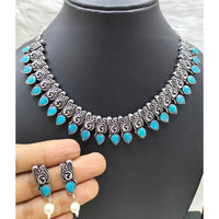 FS Collection Silver Plated Pota Stone Choker Necklace Set