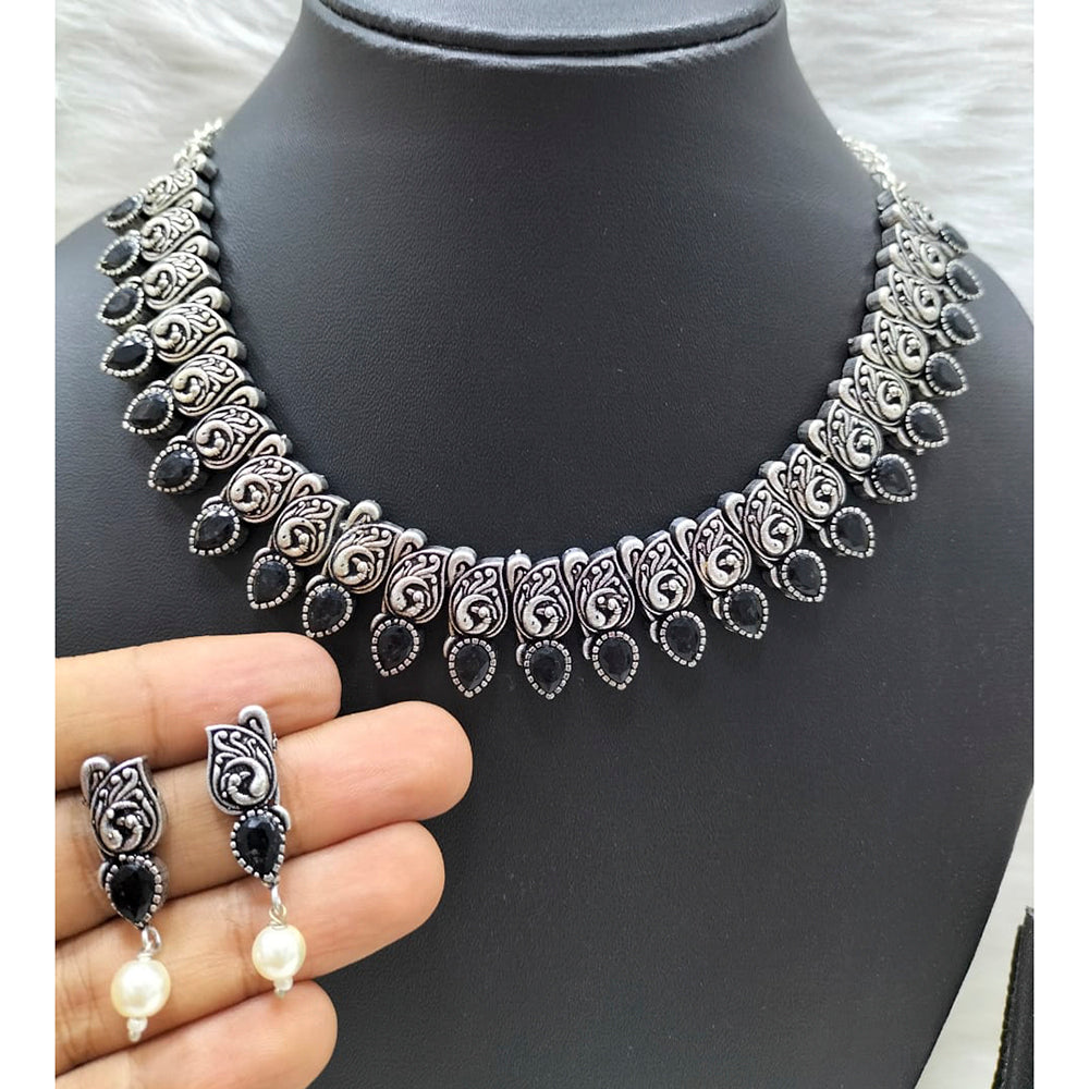 FS Collection Silver Plated Pota Stone Choker Necklace Set