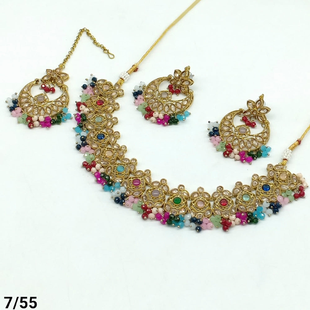 FS Collection Gold Plated Kundan Stone Choker Necklace Set
