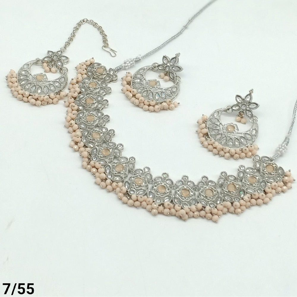 FS Collection Silver Plated Kundan Stone Choker Necklace Set