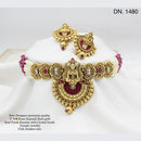 FS Collection Gold Plated Kundan Stone Temple Design Choker Necklace Set