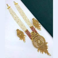 FS Collection Gold Plated Kundan Stone & Beads Long Necklace Set