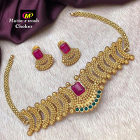 FS Collection Gold Plated Pota Stone Choker Necklace Set