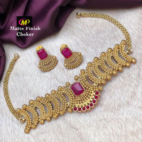 FS Collection Gold Plated Pota Stone Choker Necklace Set
